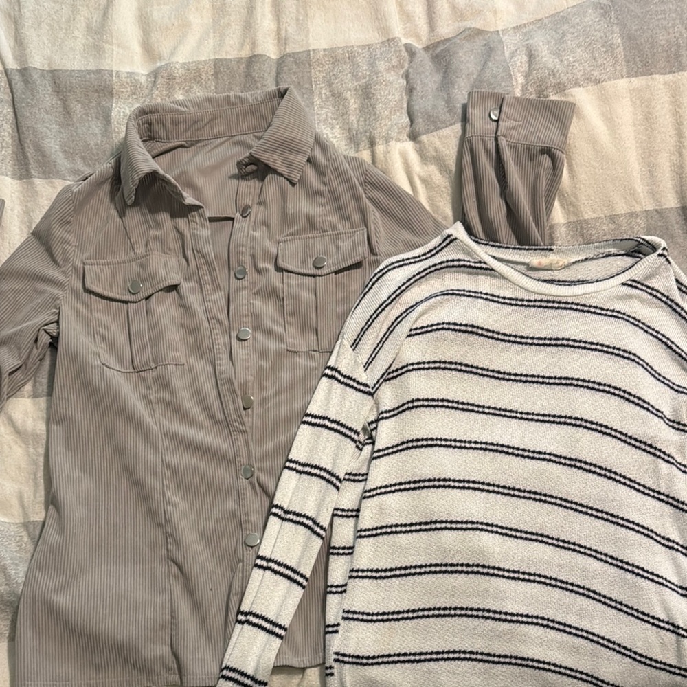 Striped Sweater and Button-Up Shirt Set